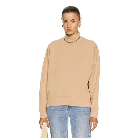 REDONE 80's Women's Tan Mock Neck Oversized Pullover Sweatshirt Sweater Size L - Picture 1 of 12